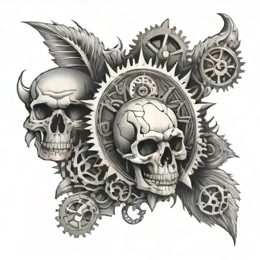skull gears within and clock tattoo design idea