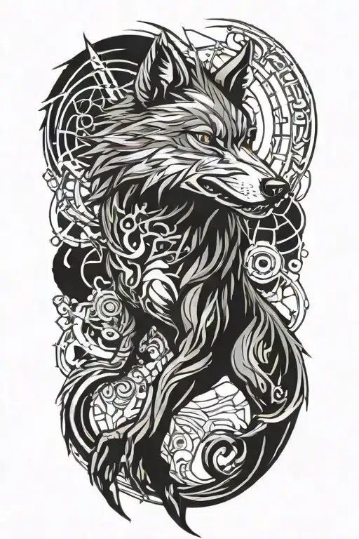 wolf standing tattoo design idea