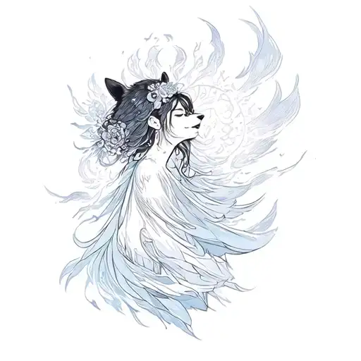 ullustrate the bear transforming into a woman with magical aura Korean mythology  tattoo design idea
