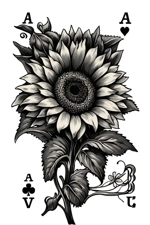 western, sunflower, tooled leather, 4 ace cards,  tattoo design idea