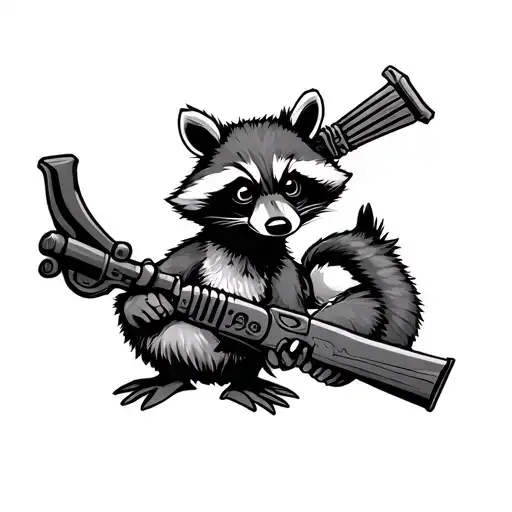racoon and duck holding weapons tattoo design idea
