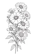 bouquet of daisies, morning glory, marigold, cosmos and chrysanthemums tattoo design idea