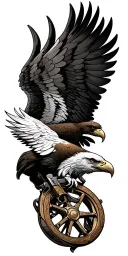 eagle, winged wheel, pistol surrounded tattoo design idea