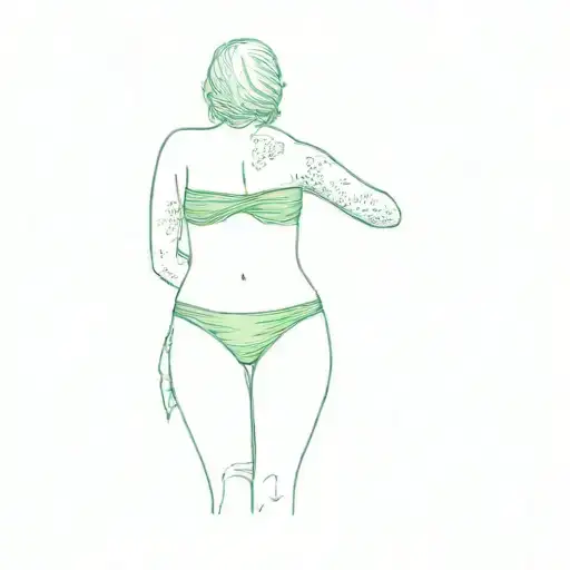 a woman in a green bikini standing in a shower tattoo design idea