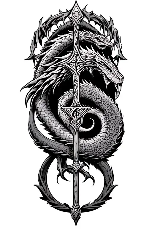 Jormungand on the whole frame with norse symbols representing tattoo design idea