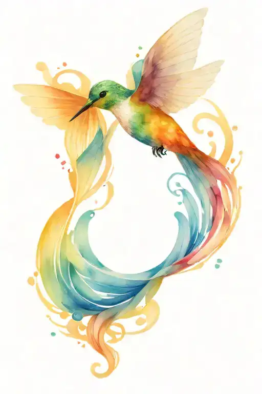 hummingbird + waves + infinity symbol intertwined tattoo design idea