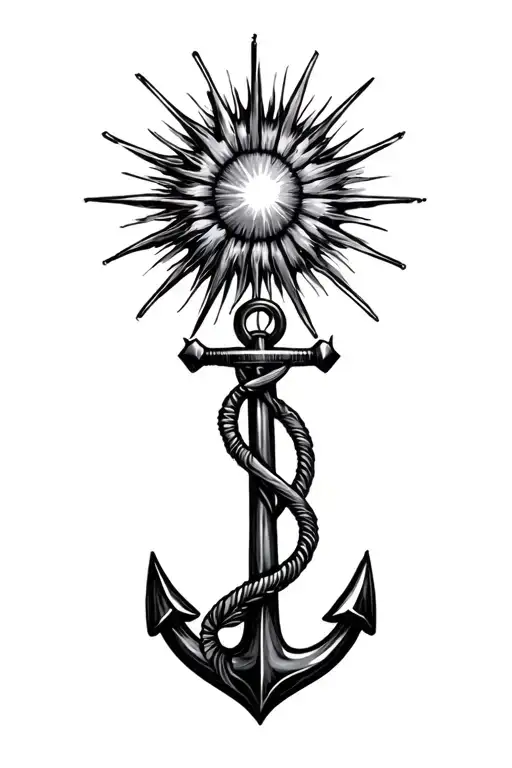 starburst with anchor tattoo design idea