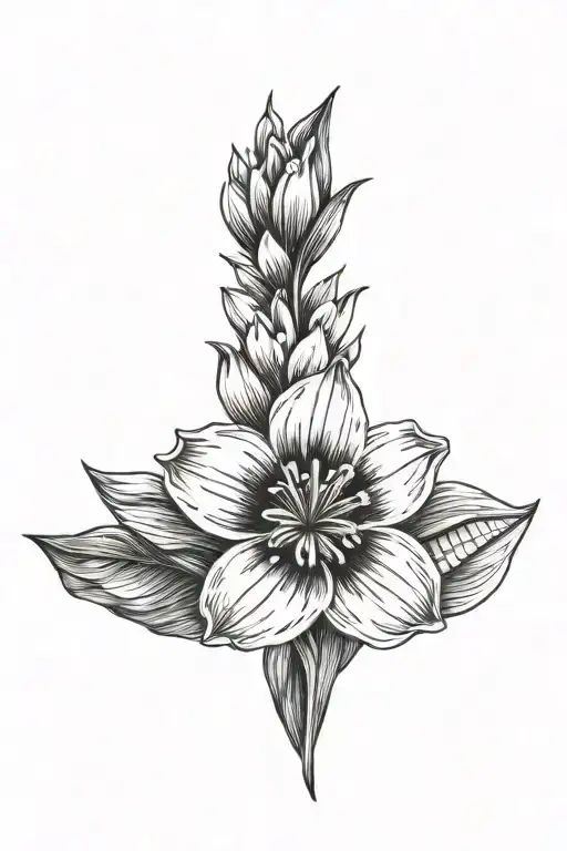 Daisy Gladiolus Hawthorn tattoo design idea