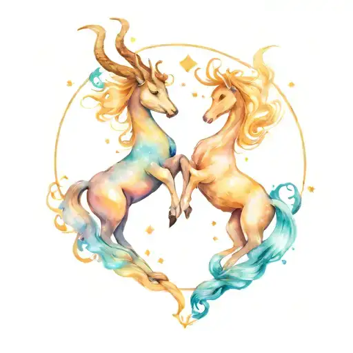 Capricorn constellation intertwined hearts tattoo design idea