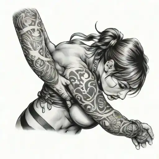 girl in a tight shibary tied kinky bdsm slavery tattoo design idea