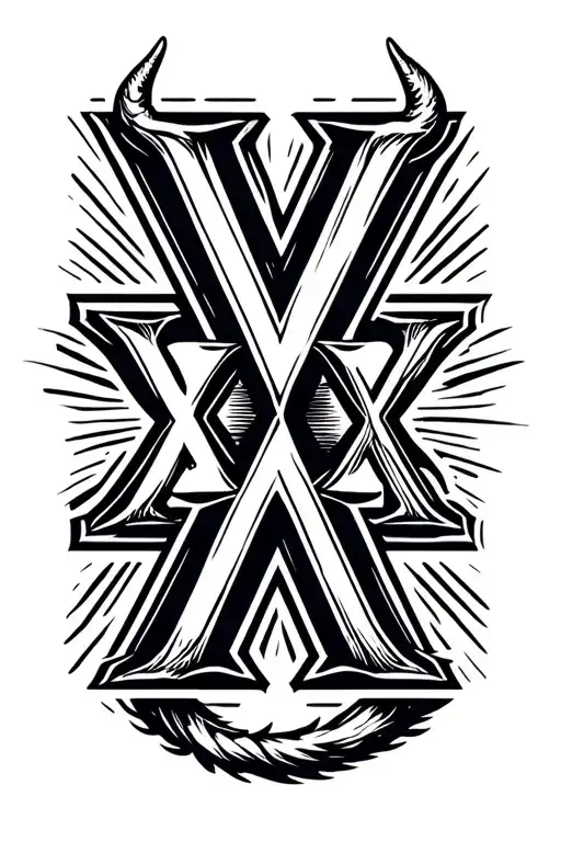 "XXX" "XXX" triple x, center X is bigger, center X has its ends extending horizonally in opposite directions, devil tail on one tattoo design idea