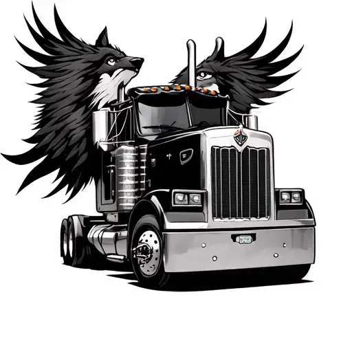 the bird thats on the front of a peterbilt with wolf prints around it tattoo design idea