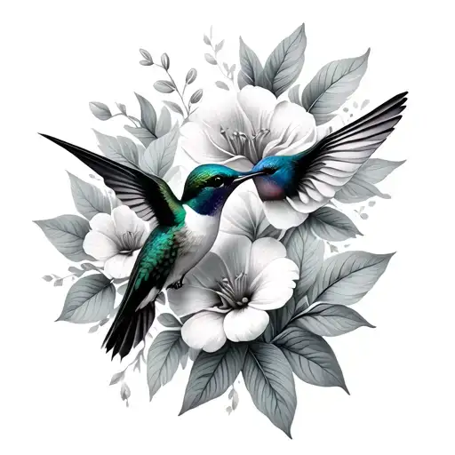 flowers and hummingbirds tattoo design idea