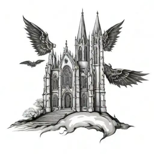 scary Gothic cathedral tattoo design idea