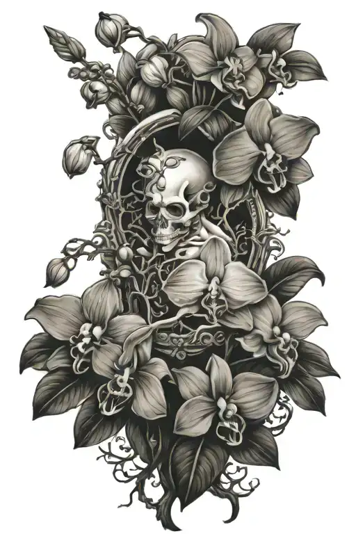 Poison tree with orchids blooming tattoo design idea