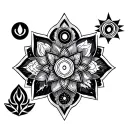 seven chakra symbols with mountain  tattoo design idea
