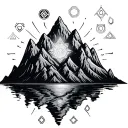 seven chakra symbols with mountain  tattoo design idea