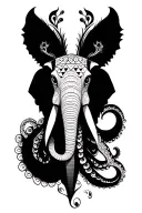 peacock elephant and octopus  tattoo design idea