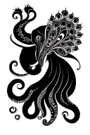 peacock elephant and octopus  tattoo design idea