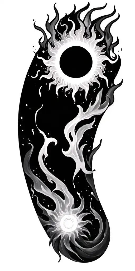 sun, fire, ice, tattoo design idea