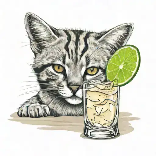 generate a tattoo of a sand cat drinking a margarita tattoo design idea