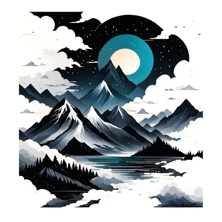 mountains panorama tattoo design idea
