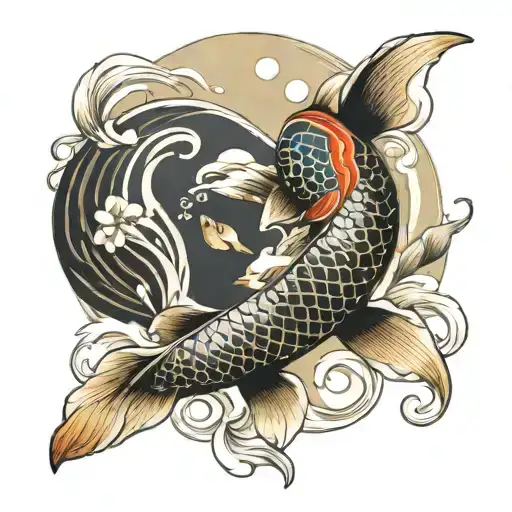 ying yang koi fish swimming tattoo design idea