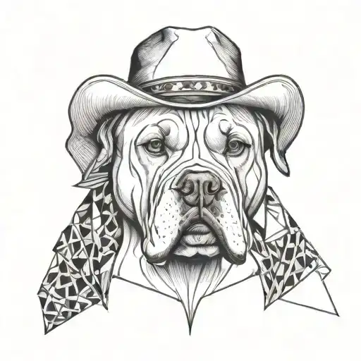 ginger American bulldog in a cowboy hat tattoo design idea