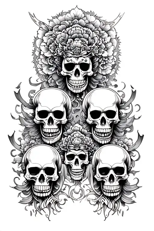 gods of death with skulls representing dark periods tattoo design idea
