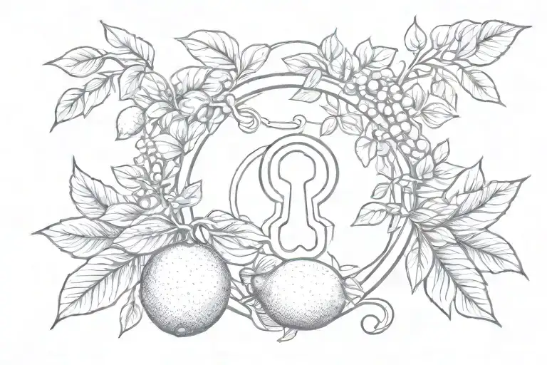 key hole surrounded by vine with lemons tattoo design idea