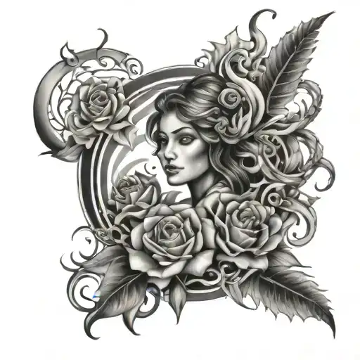 fire, water, earth, air women tattoo design idea