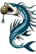 oarfish with a grenade in mouth wide open tattoo design idea