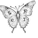 Butterfly with initials S and C on the torso and R and T on the wings. fine initials tattoo design idea