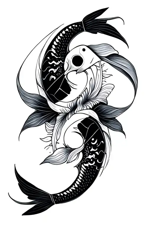 Geometric mandala design with Ying and yang koi fish tattoo design idea