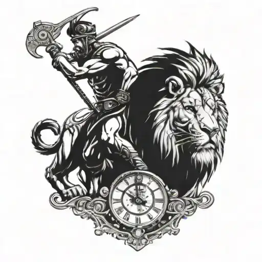 a gladiator with a lion skin on top of him clock tattoo design idea