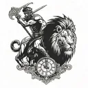 a gladiator with a lion skin on top of him clock tattoo design idea