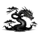 dragon wraped around a bonzai tree tattoo design idea