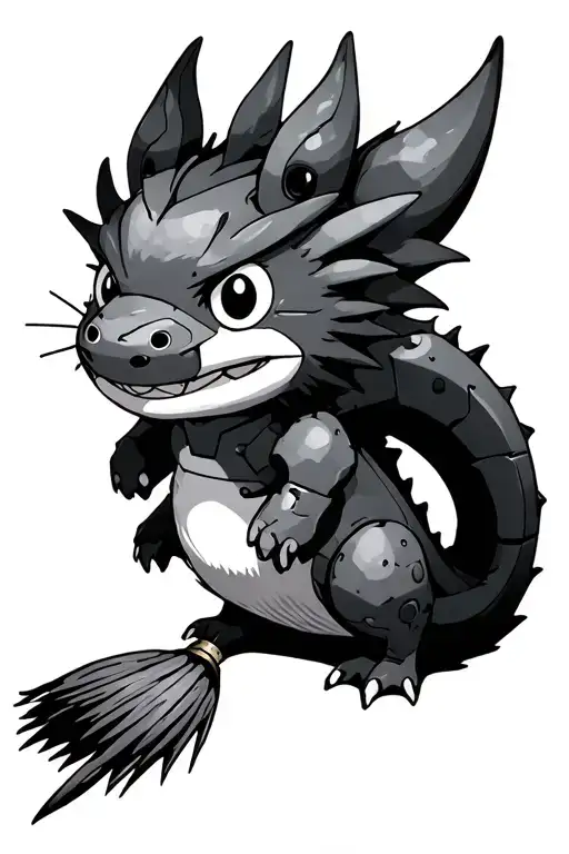 Haku dragon, totoro, kodama, susuwatari, kiki and jiji broom, laputian robot shikigami tattoo design idea
