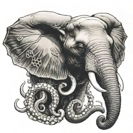 elephant head with octopus arms outstretched tattoo design idea