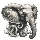 elephant head with octopus arms outstretched tattoo design idea