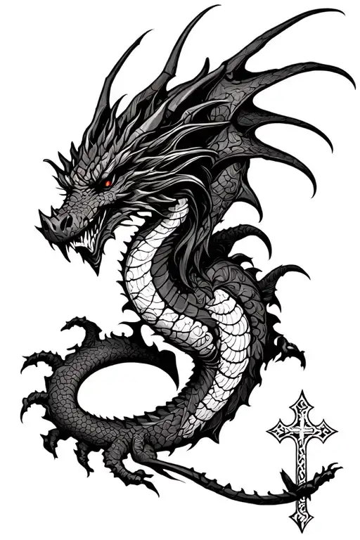 Dragon with templar cross tattoo design idea
