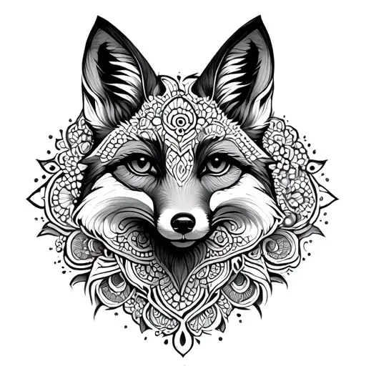 fox face mandala dotwork tattoo design idea
