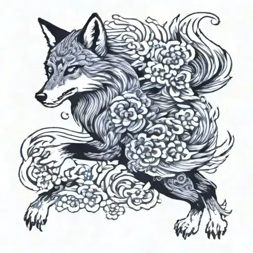 fox wolf running tattoo design idea