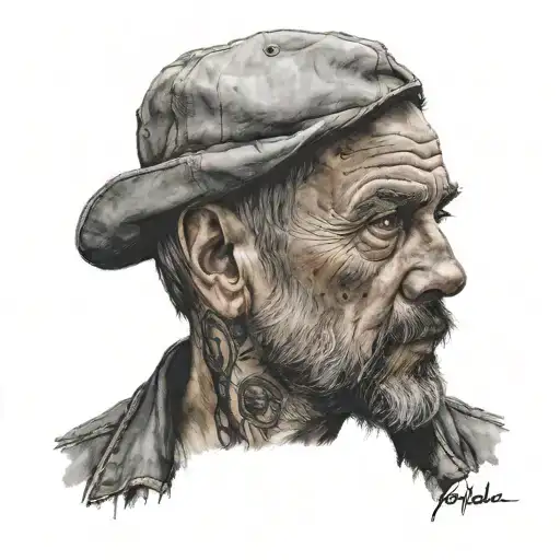 A middle-aged man stands eerily still, lost in thought, as he gazes blankly at a stark white wall. Unbeknownst to him, a tattoo design idea