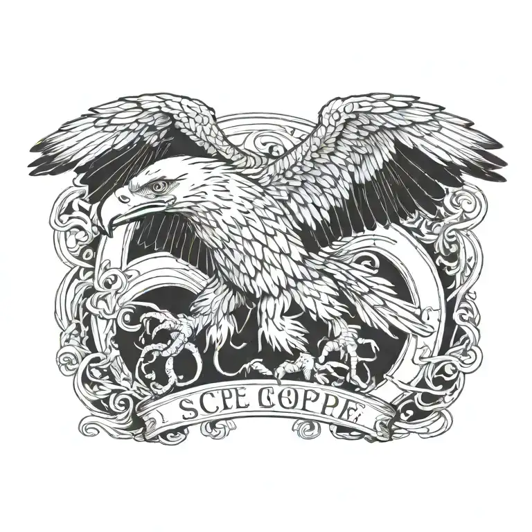 eagle perched letters "S C P E' inside tattoo design idea