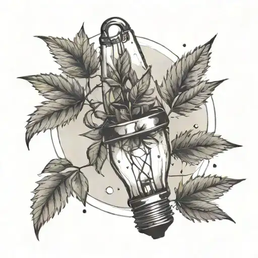 light bulb in a indoor tent with a hemp plant growing tattoo design idea