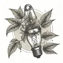 light bulb in a indoor tent with a hemp plant growing tattoo design idea