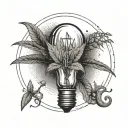 light bulb in a indoor tent with a hemp plant growing tattoo design idea