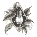 light bulb in a indoor tent with a hemp plant growing tattoo design idea