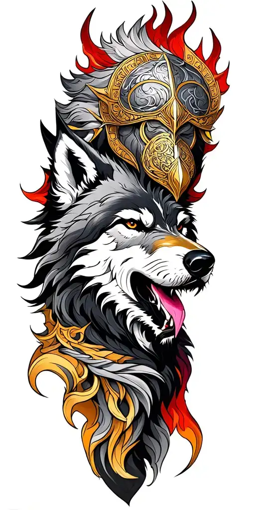 Odin and his wolf after battle  tattoo design idea